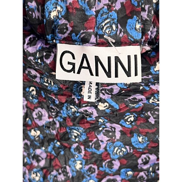 Ganni Floral Print Crinkled Stretch Satin Pencil Midi Skirt Black/Purple/Blue 40 - Picture 11 of 11
